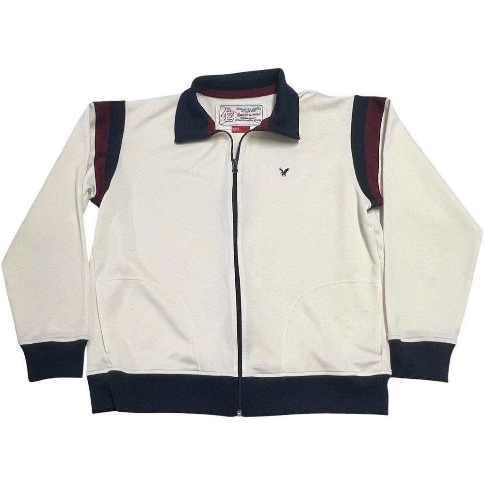 Y2K Vintage American Eagle Sportswear Track Jacket Navy Burgundy Stripe Cream XL